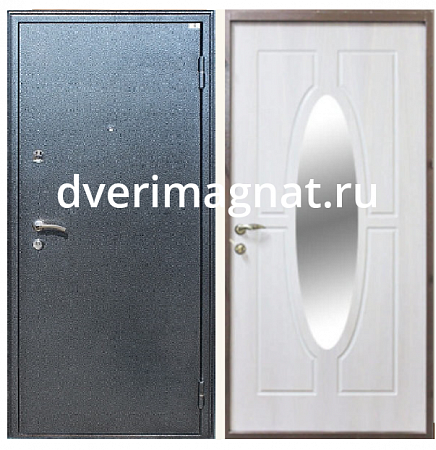Металлическая дверь в частный дом с зеркальной вставкой